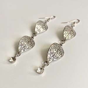 Silver Metal Leaf Dangling Earrings